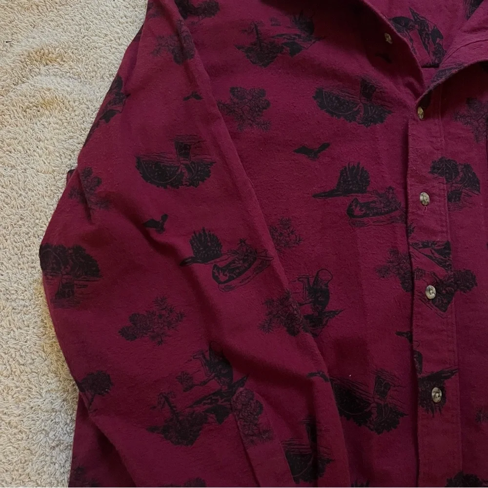 Eddie Bauer Vintage Red and Black 100% Cotton Outdoor Canoe Print Shirt size XL